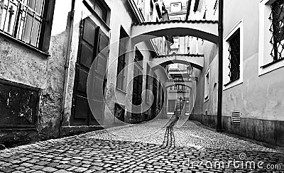 Beautiful old street in Prague, Czech republic Stock Photo