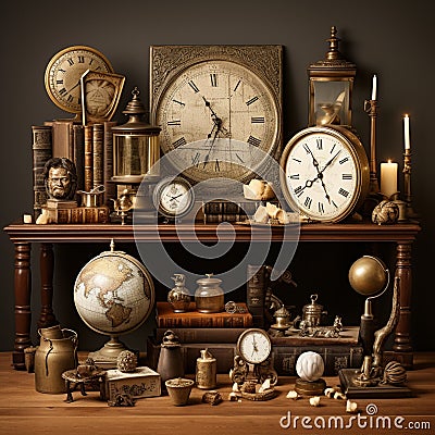 Antique Artifacts Collection: Showcasing the Diverse Charms of History Stock Photo