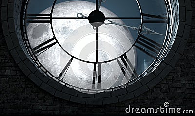 Antique Backlit Clock And Moon Stock Photo