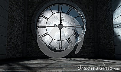 Antique Backlit Clock And Moon Stock Photo