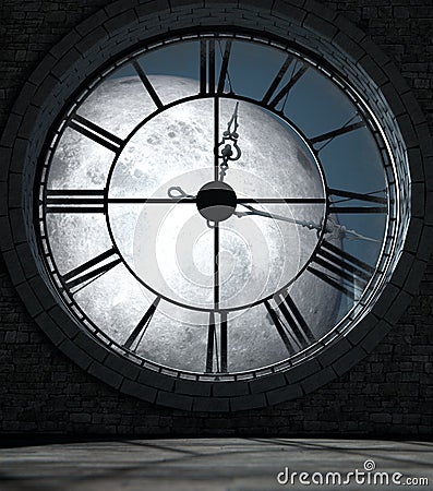 Antique Backlit Clock And Moon Stock Photo