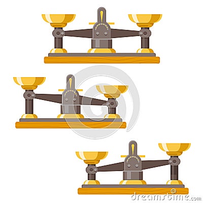 Antique balance scales weigher equality equal concept instrument measurement vintage retro flat design vector Vector Illustration