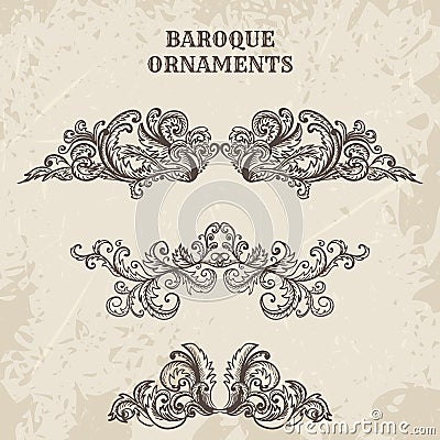 Antique and baroque cartouche ornaments vector set. Vintage architectural details design elements Vector Illustration