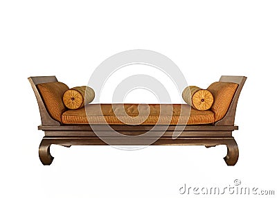 Antique bed with mattress round resting pillow, Thai traditional style. isolated on white Stock Photo