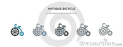 Antique bicycle icon in different style vector illustration. two colored and black antique bicycle vector icons designed in filled Vector Illustration
