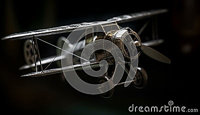 Antique biplane propeller blade spins in close up at airshow generated by AI Stock Photo