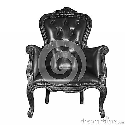 Antique black leather chair Stock Photo