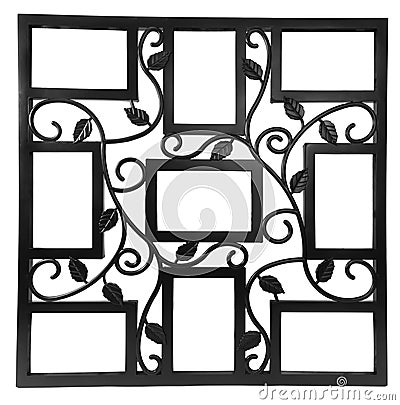 Antique black photo frame with elements of floral forged ornament. Set 9 nine frames. isolated on white background Stock Photo