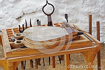 The antique blacksmith`s tools Stock Photo