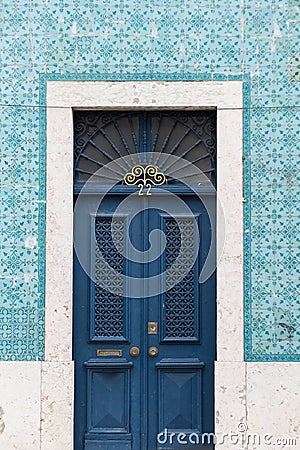 Antique blue front door Stock Photo