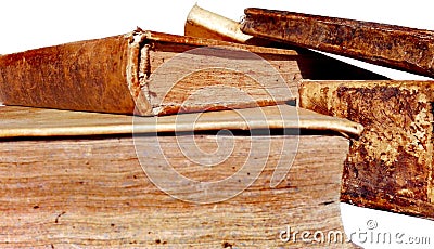 Antique BOOKS, Manuscript, Incunabula, Vintage Aging of the Pages, Background, Parchment, Leather-Bound Stock Photo