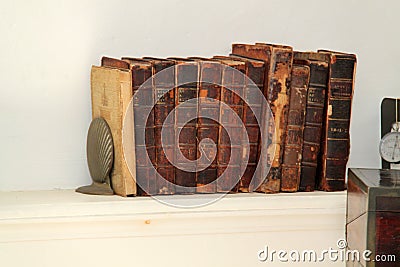 Antique Books on Shelf in St. Augustine Florida Oldest House Stock Photo