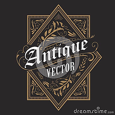 Antique border western frame vintage label hand drawn typography Vector Illustration