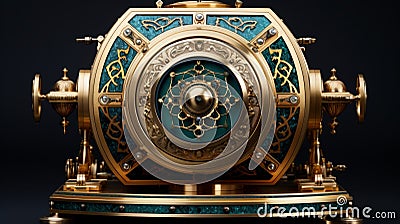 Intricately Patterned Brass Device On Stand With Realistic Rendering Stock Photo