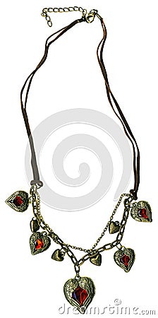 Antique Bronze Chain and Cord Red Crystal Charm Angel Heart Necklace Stock Photo