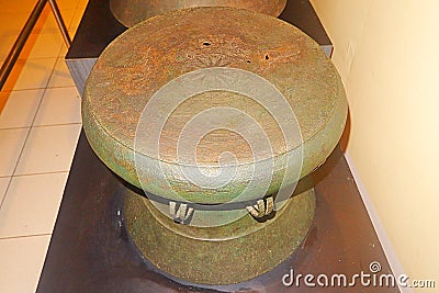 antique bronze drums at museum, nekara artefacts Editorial Stock Photo