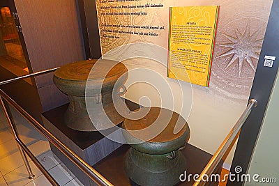 antique bronze drums at museum, nekara artefacts Editorial Stock Photo