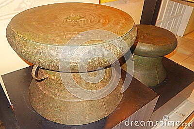 antique bronze drums at museum, nekara artefacts Editorial Stock Photo