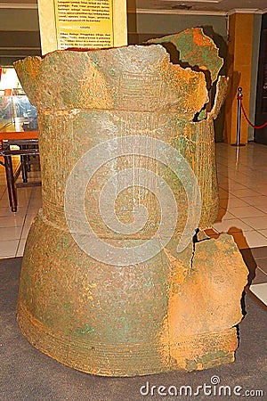 antique bronze drums at museum, nekara artefacts Editorial Stock Photo