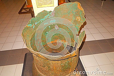 antique bronze drums at museum, nekara artefacts Editorial Stock Photo