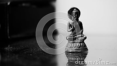 Antique Bronze Statues of Buddha.Original old and bronze-buddha-statues. Black and White Picture Editorial Stock Photo
