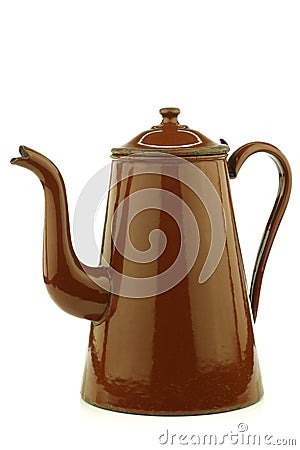 Antique brown enameled coffee pot Stock Photo