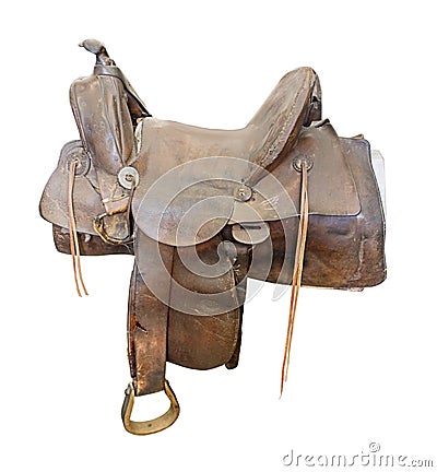 Antique Brown Leather Saddle Stock Photo