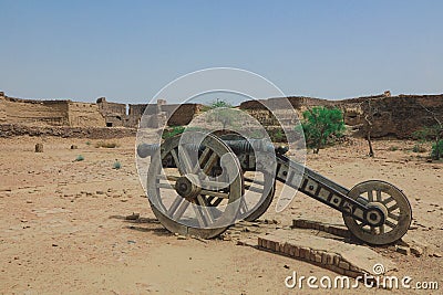 Antique Cannon with Wooden Wheels in the Derawar Fort, Pakistan Editorial Stock Photo