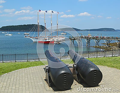 Antique cannons in historic Bar Harbor Editorial Stock Photo