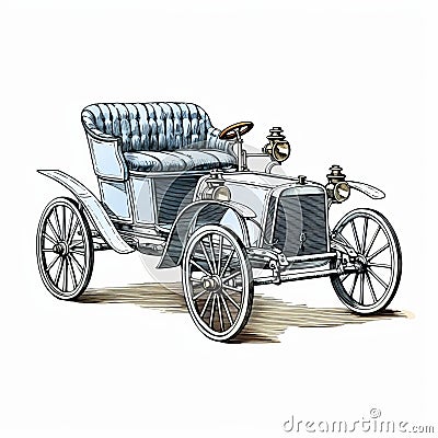 Antique Car Illustration In Gray And Blue: Historical, Stained, And Dignified Stock Photo