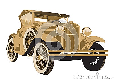 Antique Car in white Cartoon Illustration