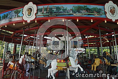 Antique carousel in Mitchell Park in Greenport, Long Island Editorial Stock Photo