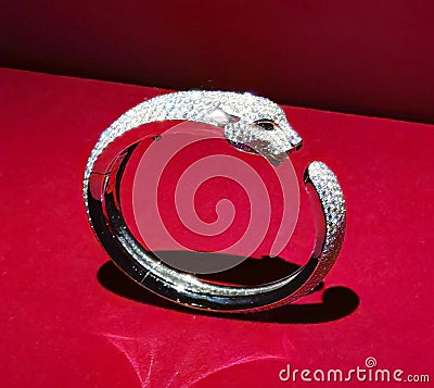 Antique Cartier Panther Bangle Gold Diamonds Emerald Onyx Brigitte Lin Ching Hsia Gemstone Mosaic Jewelry Design Fashion Accessory Editorial Stock Photo