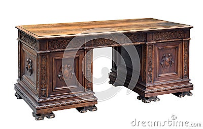 Antique carved mahogany writing desk Stock Photo