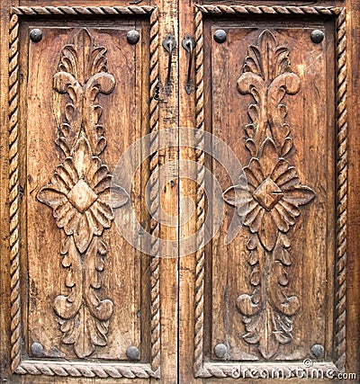 Antique carved wooden doors Stock Photo