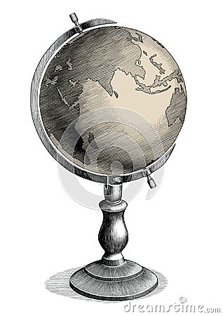 Antique celestial globe hand drawing vintage style black and white clip art isolated on white background,Celestial globe for Vector Illustration