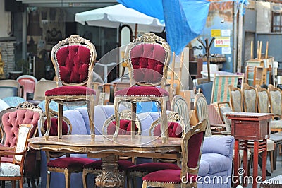 Antique Chairs at a flea market Stock Photo