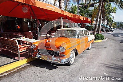 Antique Chevrolet sedan in Miami Beach, Florida. Editorial Stock Photo