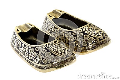 Antique Chinese Brass Shoe Ashtray Stock Photo
