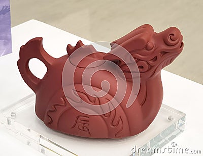 Antique Chinese Zodiac Animal Dragon Teapots Purple Clay Teapot Kettle Yixing Zisha Ceramic Pot Sculpture Arts Craftsmanship Editorial Stock Photo