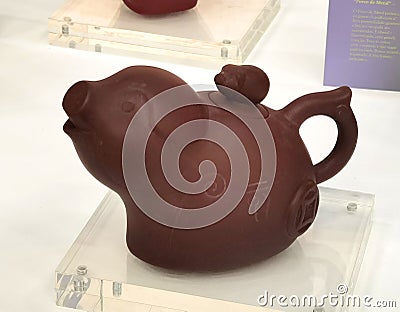 Antique Chinese Zodiac Animal Pig Teapots Purple Clay Teapot Pigs Kettle Yixing Zisha Ceramic Pot Sculpture Arts Craftsmanship Editorial Stock Photo