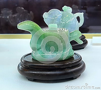 Antique Chinese Zodiac Animals Snake Teapots Snakes Jade Teapot Design Kettle Precious Stone Rock Pot Sculpture Arts Craftsmanship Editorial Stock Photo