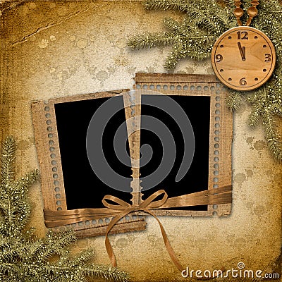 Antique clock face with and firtree Stock Photo