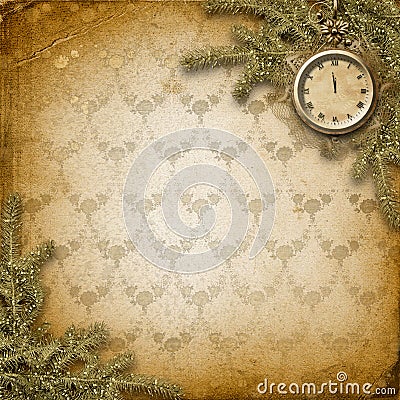 Antique clock face with lace and firtree Stock Photo