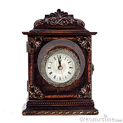 Antique clock about to hit midnight or noon Stock Photo