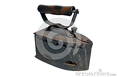 Antique coal iron. Old rusty iron isolated on white background Stock Photo