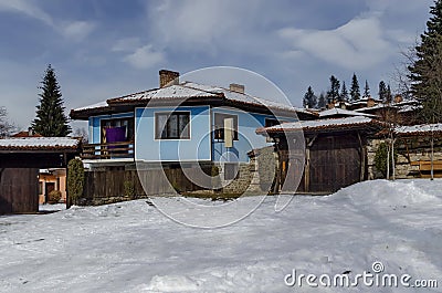 Antique cobblestone street with beauty ancient houses, town Koprivshtitsa Stock Photo