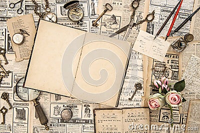 Antique collectible goods books postcards news paper Editorial Stock Photo