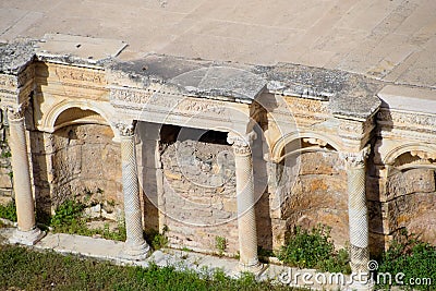 Antique columns and arches in the Hierapolis amphitheater Stock Photo