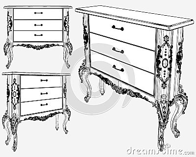 Antique Commode Vector. Illustration Isolated On White Background. Vector Illustration